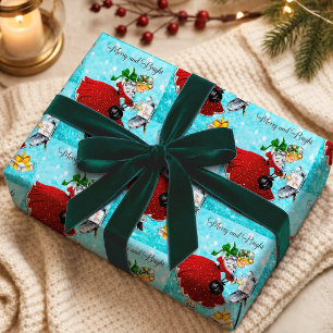 Vintage Red Sparkle Christmas Mailbox Girl Wrapping Paper