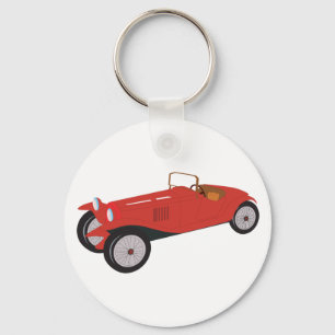 Vintage Red Sports Car Classic Open-Top Roadster Key Ring