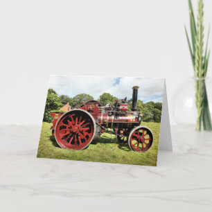 vintage red steam tracion engine card
