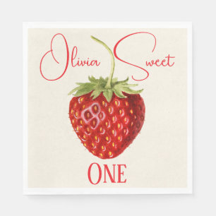 Vintage Red Strawberry Personalized Name Party Napkin