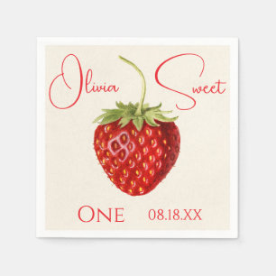 Vintage Red Strawberry Personalized Name Party Napkin