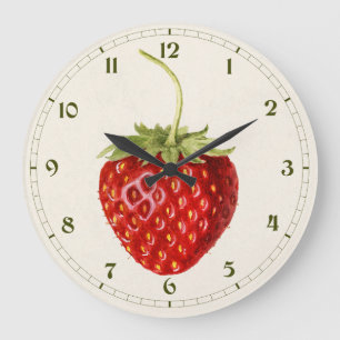 Vintage Red Strawberry Watercolor Art Large Clock