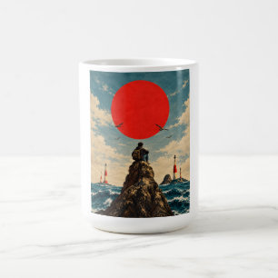 Vintage Red Sun Ocean and Lone Traveller Coffee Mug