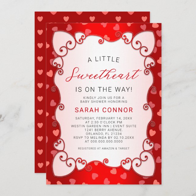 Vintage Red Sweetheart Valentine's Day Baby Shower Invitation (Front/Back)