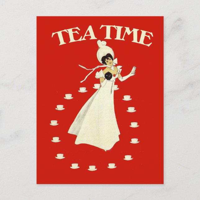 Vintage red tea time postcard (Front)