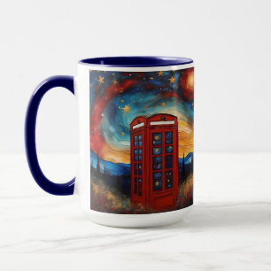 Vintage Red Telephone Box On Colorful Starry Night Mug