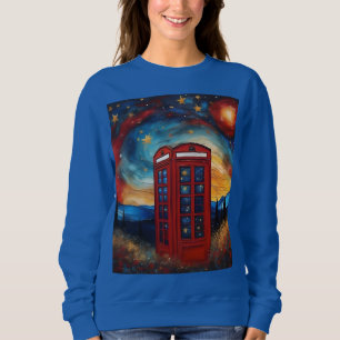 Vintage Red Telephone Box On Colorful Starry Night Sweatshirt
