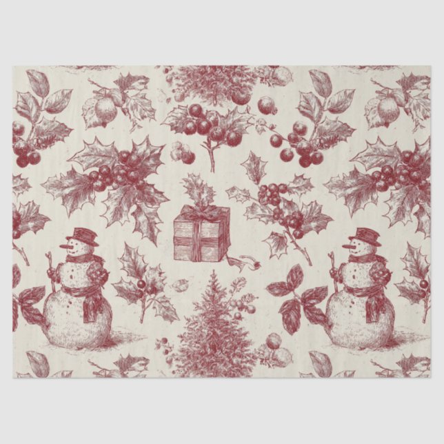 Vintage Red Toile Christmas Botanical - Holly Tissue Paper (Front)