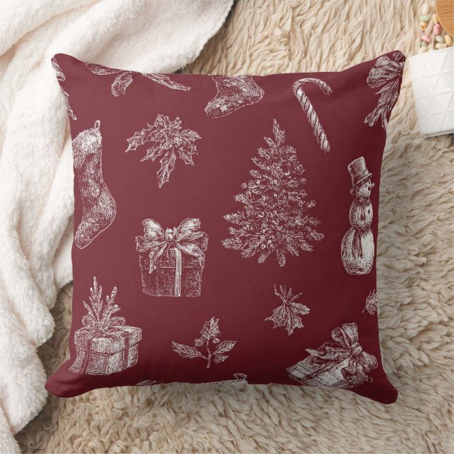 Vintage Red Toile Christmas with Stockings (2) Cushion (Blanket)