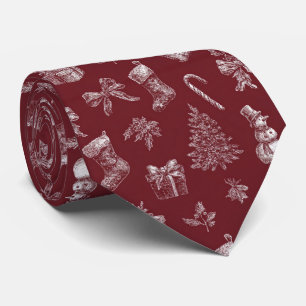 Vintage Red Toile Christmas with Stockings (2) Tie