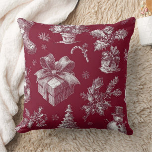 Vintage Red Toile Christmas with Stockings Cushion