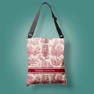 Vintage red toile de jouy printed crossbody bag