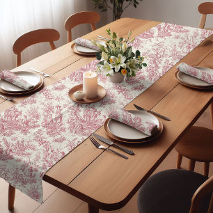 Vintage red toile de jouy printed short table runner