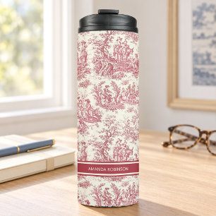 Vintage red toile de jouy printed thermal tumbler