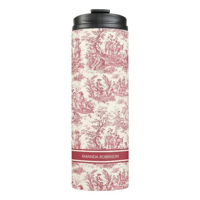 Vintage red toile de jouy printed thermal tumbler (Front)