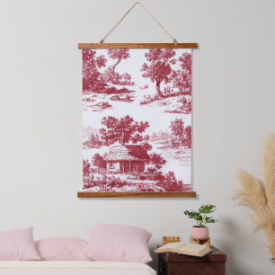 Vintage Red Toile Landscape (4) Hanging Tapestry