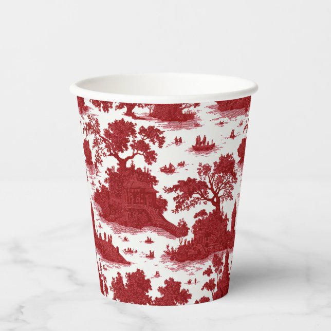 Vintage Red Toile Landscape (6) Paper Cups (Front)