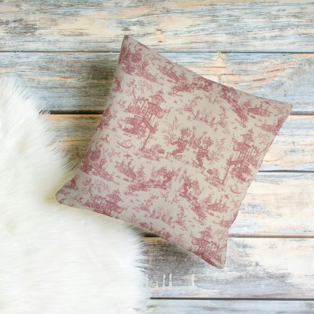 Vintage Red Toile Throw Pillow (Creator Uploaded)