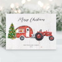 Vintage Red Tractor Camper Christmas Non-Photo