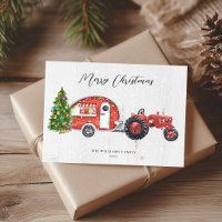 Vintage Red Tractor Camper Christmas Non-Photo