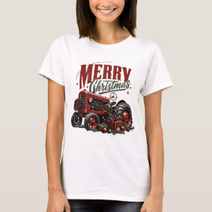 Vintage Red Tractor Merry Christmas Farmhouse T-Shirt