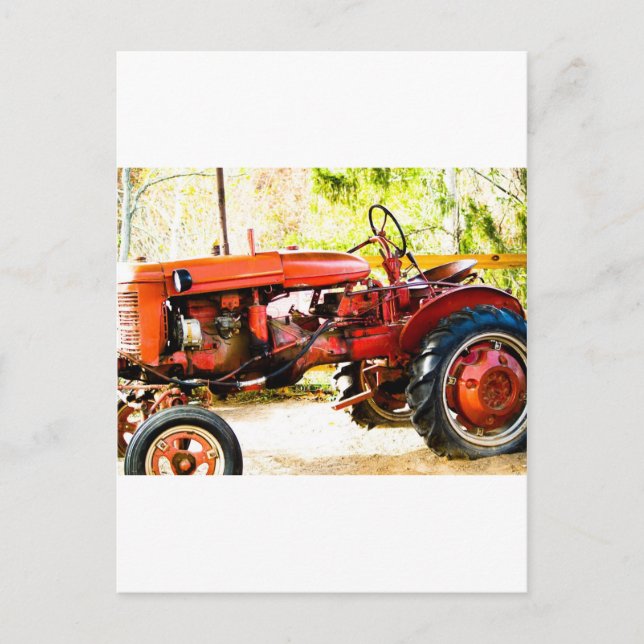 Vintage Red Tractor Postcard (Front)