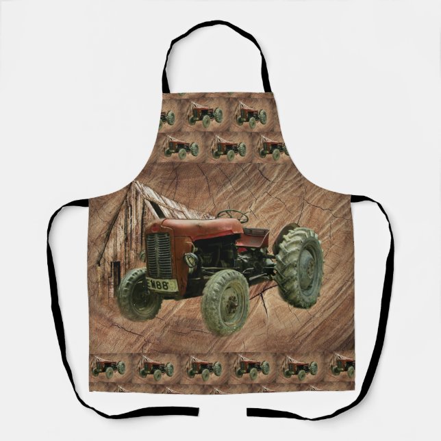 Vintage Red Tractor Rustic Barn Shed Apron (Front)