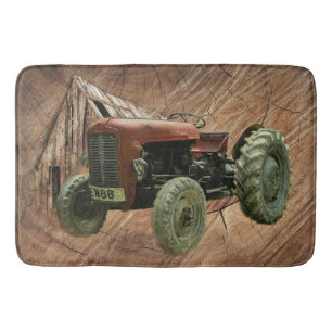 Vintage Red Tractor Rustic Barn Shed Bath Mat