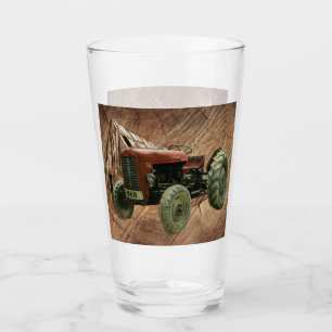 Vintage Red Tractor Rustic Barn Shed Glass