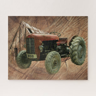 Vintage Red Tractor Rustic Barn Shed Jigsaw Puzzle