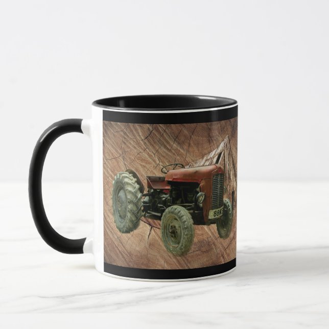 Vintage Red Tractor Rustic Barn Shed Mug (Left)