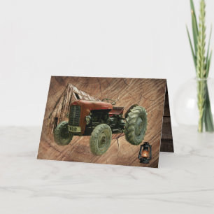 Vintage Red Tractor Rustic Barn Shed Note Card