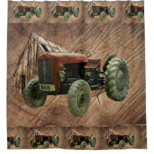 Vintage Red Tractor Rustic Barn Shed Shower Curtain
