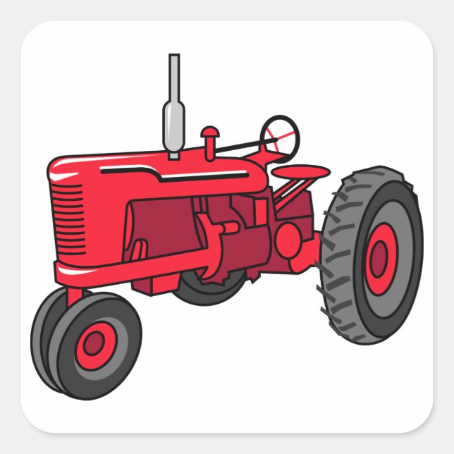 Vintage Red Tractor Square Sticker (Front)