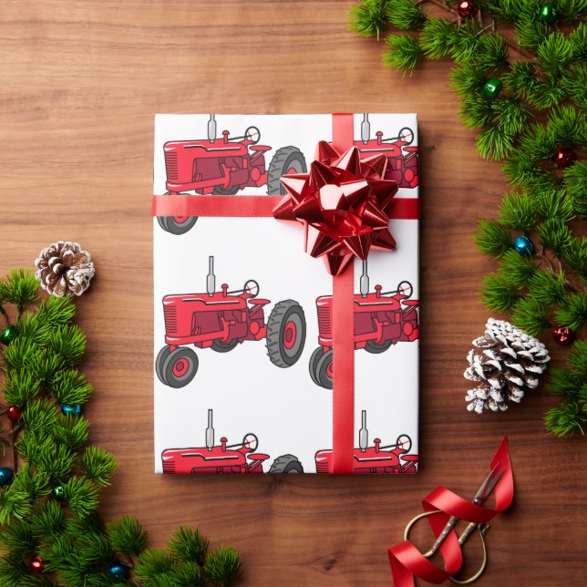 Vintage Red Tractor Wrapping Paper (Holiday Gift)