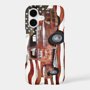 Vintage Red Truck American Flag