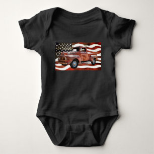 Vintage Red Truck American Flag Baby Bodysuit