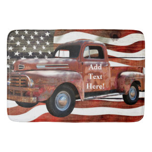Vintage Red Truck American Flag Bath Mat