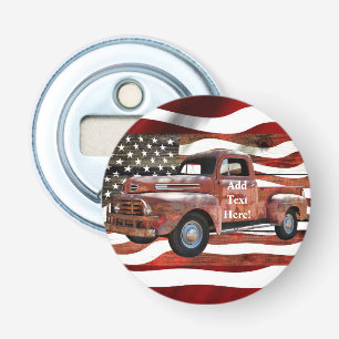 Vintage Red Truck American Flag Bottle Opener