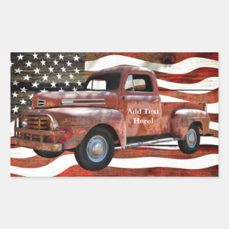 Vintage Red Truck American Flag Rectangular Sticker