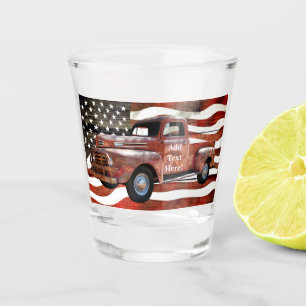 Vintage Red Truck American Flag Shot Glass