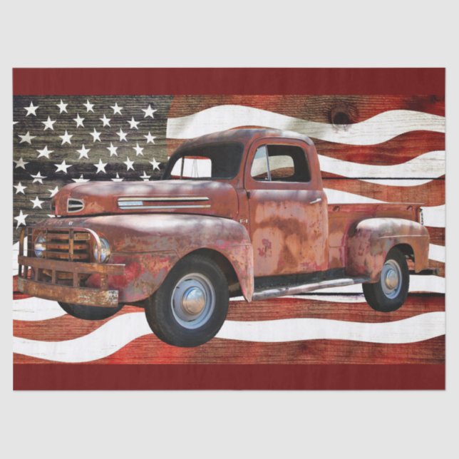 Vintage Red Truck American Flag Tissue Paper (Front)