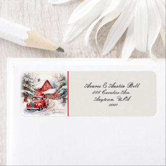 Vintage Red Truck and Red Barn Return Address Label