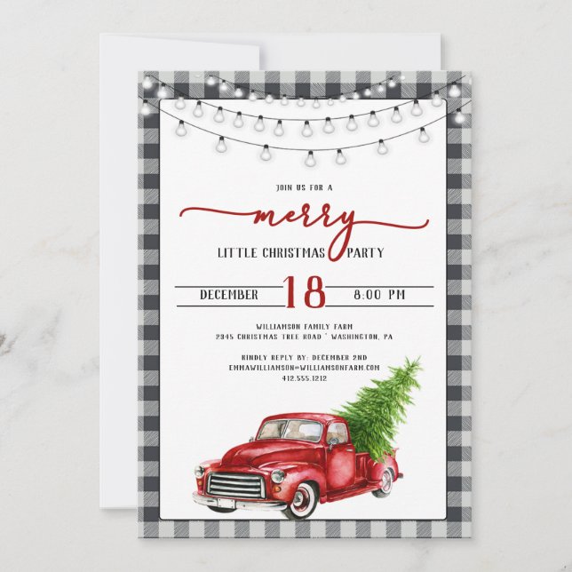 Vintage Red Truck and Tree Christmas Party  Invitation (Front)