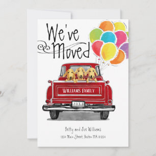 Vintage Red Truck Balloons Labrador Dogs Moving Announcement