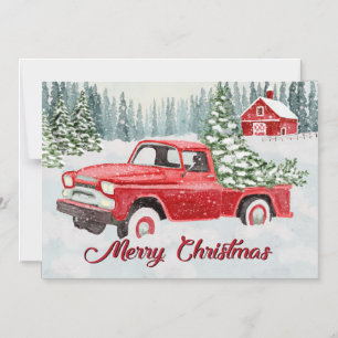 Vintage Red Truck Bringing Christmas Cheer in the  Magnetic Invitation