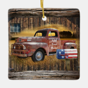 Vintage Red Truck Ceramic Ornament