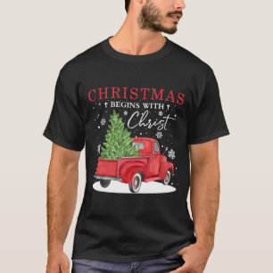 Vintage Red Truck Christmas Begins With Christ T-Shirt