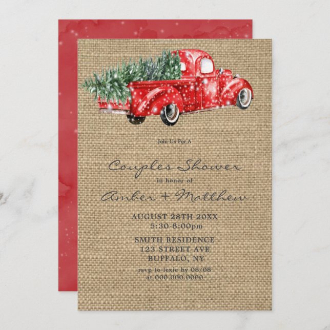 Vintage Red Truck Christmas Couple Shower Invites  (Front/Back)