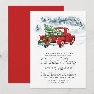 Vintage Red Truck Christmas Holiday Cocktail Party Invitation
